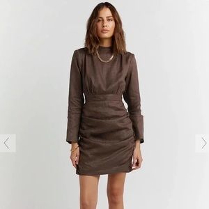 DISSH DARK BROWN MAYA LINEN DRESS